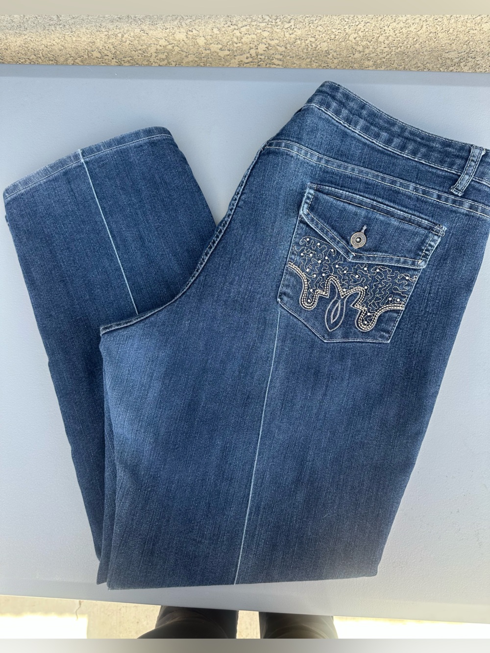 Women's Blue Embroidered Pocket Jeans